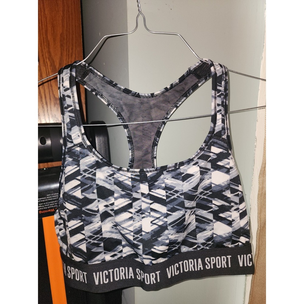 Victoria's Secret Sport Bra Racerback Unpadded Black Gray Sz Large